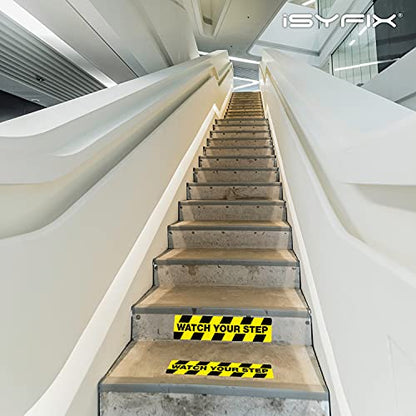 iSYFIX Watch Your Step Floor Decals Stickers, 6 Pack, 20x5 Inch | Premium Self-Adhesive Vinyl, Laminated Anti-Slip, Water Resistance, Indoor & Outdoor - size: 20x5 inch
