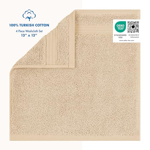 Cotton Paradise 100% Cotton Turkish Towel Set, Soft Absorbent Quick Dry, 4 Piece Washcloth Set, Beige - color: Beige, size: 13"x13"
