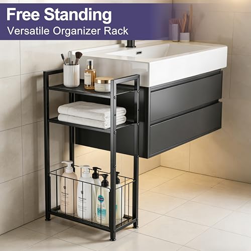Free Standing Toilet Paper Holder with Shelf, Adjustable Feet Bathroom Toilet Paper Holder Stand for Narrow Space, Roll Dispenser Tissue Holder, Holds Multiple Rolls and Keeps Paper Dry and Clean - color: Black