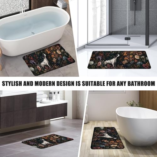 Bathroom Runner Mat Rugs Long,Dog Flowers Elegant Design Diatomite Stone Bath Mat Large Absorbent Diatomaceous Earth Mat Non Slip Fast Dry Shower Mat Bathroom Rugs Floor Mat 16x42in - color: Design14