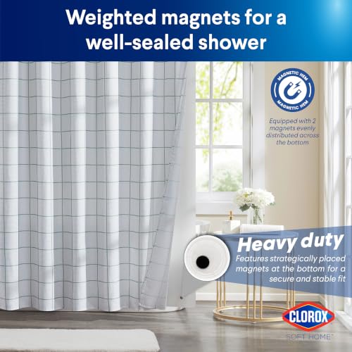Clorox Bathroom Waffle Windowpane Pattern Shower Curtain with Waterproof Lightweight PEVA Liner Set, Standard Size, Metal Grommets, No Hooks 72" x 72" - 2 Pc Set - Sage Green w Frosty PEVA - color: Sage Green Waffle Windowpane - Standard