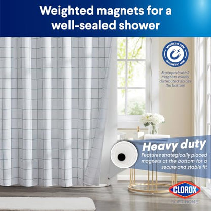Clorox Bathroom Waffle Windowpane Pattern Shower Curtain with Waterproof Lightweight PEVA Liner Set, Standard Size, Metal Grommets, No Hooks 72" x 72" - 2 Pc Set - Sage Green w Frosty PEVA - color: Sage Green Waffle Windowpane - Standard