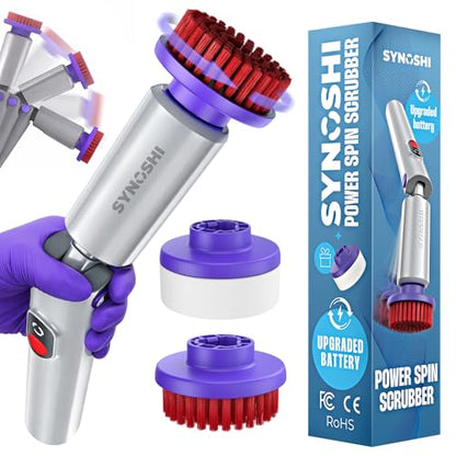SYNOSHI PRO Electric Spin Scrubber Cordless Cleaning Bathroom Scrubber | Waterproof Shower Cleaning Brush with Adjustable Angles, 2 Speed, 180Min Work Time for Floor, Bathtub, Kitchen, Car, Tub