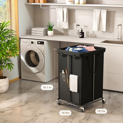 150L Large Laundry Hamper with Wheels, Rolling Laundry Basket | Removable Laundry Bag | Metal Frame | Oxford Fabric Dirty Clothes Hampers for Bedroom, Laundry Room, Bathroom, Dorm | Black - color: Black