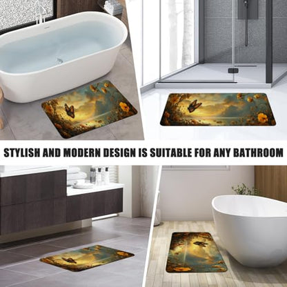 Bathroom Runner Mat Rugs Long,Flowers and Butterflies creative pattern Diatomite Stone Bath Mat Large Absorbent Diatomaceous Earth Mat Non Slip Fast Dry Shower Mat Bathroom Rugs Floor Mat 16x42in - color: Design06