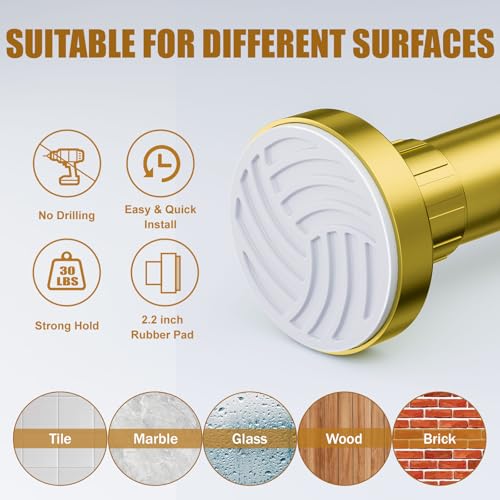 Ausemku Shower Curtain Rod 32-80 Inch Adjustable - 1 Inch Diameter Heavy Duty No drill Spring Tension Shower Rod, Non-Slip Rustproof Telescopic Rod for Bathroom, Gold - color: Warm Gold, size: 32-80 Inches