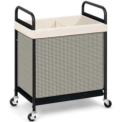 STORAGE MANIAC Rolling Laundry Hamper with Wheels 2-Section Laundry Sorter Rolling Laundrys Basket on Wheels with Removable Bag Clothes Hamper Laundrys Organizer Cart Bathroom Bedroom 100L Beige - color: Beige, size: 2-Section