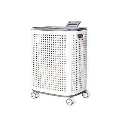 Rolling Laundry Hamper with Lid, Perforated Metal Design, L Size, Portable Handle, Smooth Edges, Ventilated Basket with Wheels, 23.8x16.7x12.9 Inches