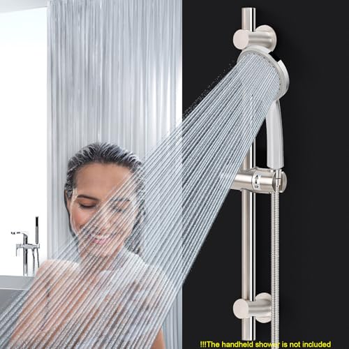 NearMoon Shower Slide Bar with Height/Angle Adjustable Handheld Shower Holder, Bathroom SUS 304 Stainless Steel Shower Head Holder for Bath (Adhesive, Brushed Nickel) - color: Brushed Nickel, style: Adhesive