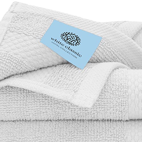 White Classic Luxury Bath Towel Set of 8 Pieces - 100% Turkish Cotton Highly Absorbent Towels for Bathroom, 2 Luxury Bath Towels 700GSM, 2 Hand Towels, 4 Washcloths, Silver - color: 06: Silver