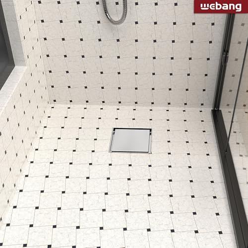 6 Inch Square Shower Drain Brushed Floor Drain with Flange Reversible 2-in-1 Cover Tile Insert Grate Removable SUS304 Stainless Steel CUPC Certified Brushed - color: Brushed, size: 6 Inch