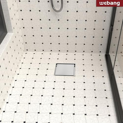 6 Inch Square Shower Drain Brushed Floor Drain with Flange Reversible 2-in-1 Cover Tile Insert Grate Removable SUS304 Stainless Steel CUPC Certified Brushed - color: Brushed, size: 6 Inch