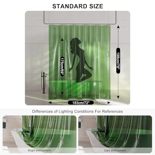 AmazerBath Long Shower Curtain Liner, 100% EVA Soft Clear Green Heavy Duty 78 inch Shower Curtain and Liner 2-in-1, 72x78 Plastic Bathroom Shower Curtain, 12 Rustproof Grommets & 3 Weighted Stones - color: Rainbow Emerald, size: 72"W x 78"L (Pack of 1)