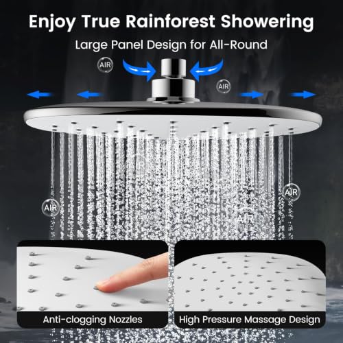 10" Rain Shower Head with Handheld Spray, Dual High Pressure Showerhead | Rainfall Shower Heads Combo with Multi Spray, Detachable Hand Showerhead Set with 71 Inch Shower Hose & Extra Holder - color: Chrome