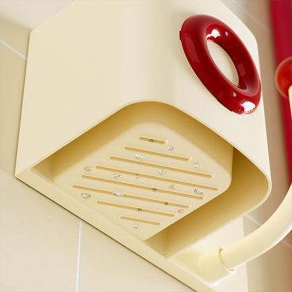 Toothbrush Holder for Bathroom - No Drill Wall Mount Toothbrush & Toothpaste Rack with Drain Holes, Cute Cream Style Bathroom Organizer, Glossy Finish Countertop Storage - color: Cream Red