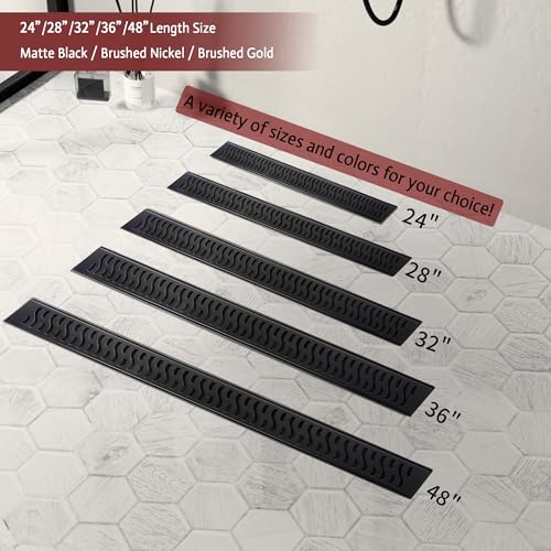 Linear Shower Drain, 32 inch Matte Black | Including Hair Catcher and Removable Grate, 304 Stainless Steel, Easy to Install and Clean (Drain Base Not Included) - color: Matte Black, size: 32 inch