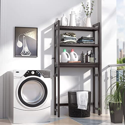 Over The Toilet Storage, Bamboo 3-Tier Over-The-Toilet Space Saver Organizer Rack, Stable Freestanding Above Toilet Stand with 3 Hooks for Bathroom, Restroom, Laundry, Espresso - color: Espresso