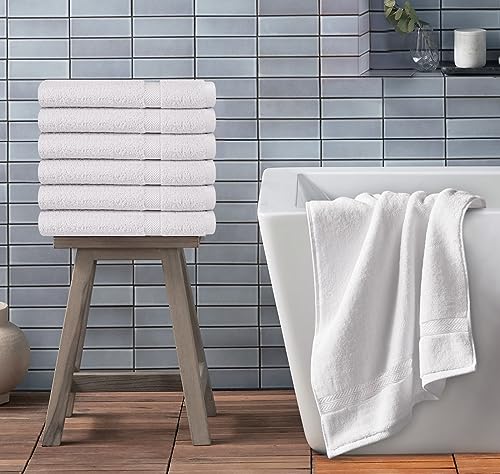 Towel and Linen Mart 100% Cotton White 6 Pack Medium Bath Towel Set, Quick Dry, Super Absorbent, Light Weight, Soft Feel, Premium Towels for Hotel, Spa and Bathroom (24 X 48 6 Pack White) - color: White