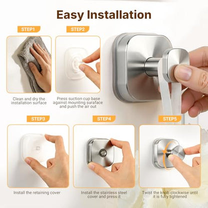 3Pcs Suction Cup Hooks for Bathroom Shower Robe Towel Wreath | Max Load 15Lbs 304 Stainless Steel Reusable Removable Rustproof Work on Smooth Surface Glass No Wall Damage - color: Silver
