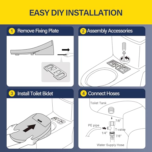 Bidet Toilet Seat with Adjustable Heated Seat & Water, Air Dryer, Quiet Close Lid, Wireless Remote - Electric Bidet Seat 201SP (Elongated)