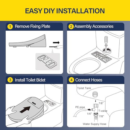 Bidet Toilet Seat with Adjustable Heated Seat & Water, Air Dryer, Quiet Close Lid, Wireless Remote - Electric Bidet Seat 201SP (Elongated)