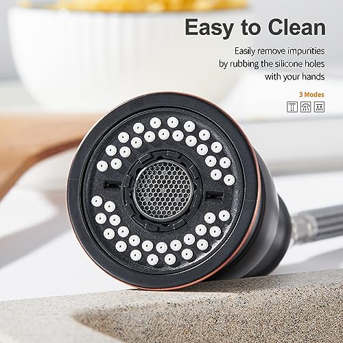 TIORIY Kitchen Sink Faucet Spray Head Replacement with 15 Adapters, Pull Down Kitchen Faucet Replacement Head, 3 Function Pull Out Kitchen Faucet Spray Nozzle, Oil Rubbed Bronze - color: Oil Rubbed Bronze