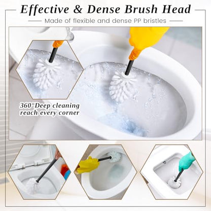 FoldTier 15 Sets Toilet Holder and Brush Set 16.14 Inch Toilet Bowl Cleaner Brush with Caddy Bathroom Scrub Plastic Scrubber with Long Handle for Bathroom Cleaning, Easy to Assemble (Black) - color: Black