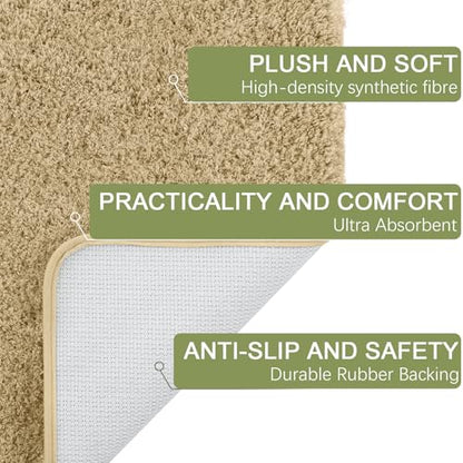 AROGAN Luxury Bathroom Rugs, Thick Soft Non Slip Bath Mat, 24x17 Inch Beige | Absorbent Microfiber Rubber Backing, Quick Dry Bathroom Mat Shower Mat, Machine Washable Plush Carpets - color: Beige, size: 1'5" X 2' (24" X 17")