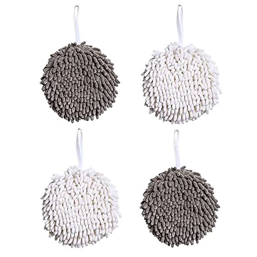 4 Pack Chenille Hand Towels Soft Absorbent Microfiber Towels Ball Home Kitchen Bathroom Hanging Towels Quick Dry Cloths - color: White,gray