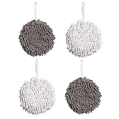 4 Pack Chenille Hand Towels Soft Absorbent Microfiber Towels Ball Home Kitchen Bathroom Hanging Towels Quick Dry Cloths - color: White,gray