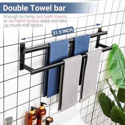 SAYAYO Double Towel Bar for Bathroom, 31.5 Inch Matte Black Bath Towel Rack Towel Holder Wall Mounted, SUS304 Stainless Steel - color: Matte Black, size: 31.5 Inch