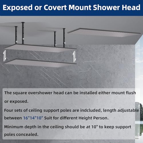 Dual Shower Heads System 16"x32" Ceiling Mount Rainfall and 6" Wall Mounted Shower Heads with 6 body Jets Thermostatic Shower Valve Full Body Shower System,Matte Black - color: Matte Black