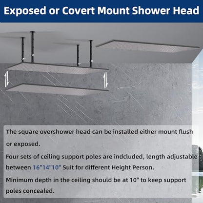 Dual Shower Heads System 16"x32" Ceiling Mount Rainfall and 6" Wall Mounted Shower Heads with 6 body Jets Thermostatic Shower Valve Full Body Shower System,Matte Black - color: Matte Black