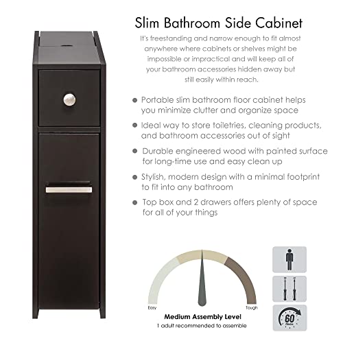 Spirich Small Bathroom Storage Cabinet with Toilet Paper Holder, Espresso | Slide-Out Drawers, Hidden Top Compartment, Toilet Paper Storage, Slim Freestanding Design for Bathrooms and Narrow Spaces - color: Espresso