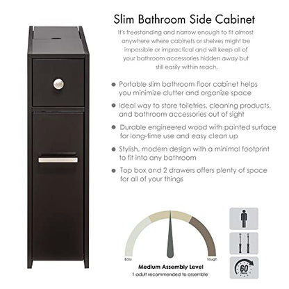 Spirich Small Bathroom Storage Cabinet with Toilet Paper Holder, Espresso | Slide-Out Drawers, Hidden Top Compartment, Toilet Paper Storage, Slim Freestanding Design for Bathrooms and Narrow Spaces - color: Espresso