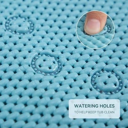 Bathtub Mat Non Slip, Soft Foam Bath Mat for Tub, Bathtub Mat with Drain Holes, Suction Cups Shower Mat (Blue, 36''X17'') - color: Blue