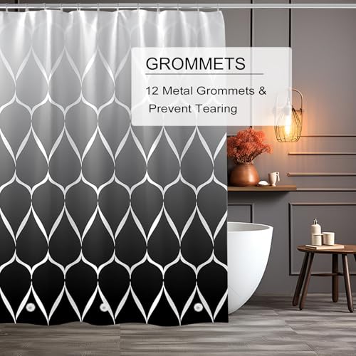 TIKABC Shower Curtain Liner, 4G PEVA Shower Liner, Plastic Waterproof Shower Curtains, with Grommet Holes and 3 Magnetic Weights(Gradient Black Gird) - color: Gradient Black Grid