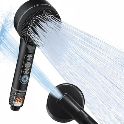 High Pressure Filtered Detachable Shower Head with Handheld Matte Black | 4 Detachable Spray Modes and ON/OFF Pause Switch Detachable Filtered Showerhead ABS Rust-Resistant Material