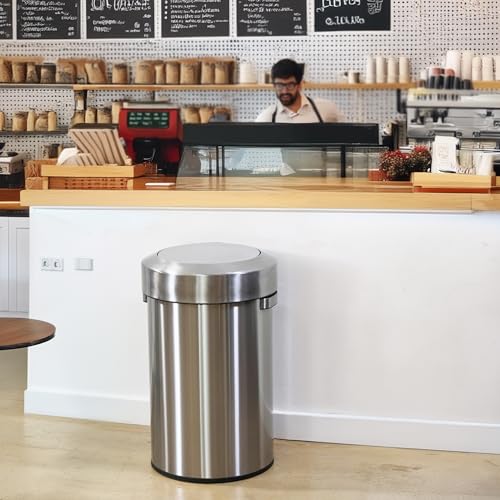 iTouchless Titan 17 Gallon Swing Open Trash Can, Stainless Steel Self-Balance Flip Top Lid Commercial Grade 64 Liter Garbage Can is Perfect for Business, Restaurant, Office and Kitchen - color: Silver, 17 Gal Swing Open