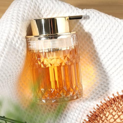 RYTOXILO Foaming Soap Dispenser, Gold Glass Foam Hand Soap Dispenser for Bathroom, Refillable 7.8 Fl Oz Foamy Pump Bottle with Plastic Golden Pump, Modern Dish Soap Foam Dispenser Container - color: Clear Bottle+ Gold Pump
