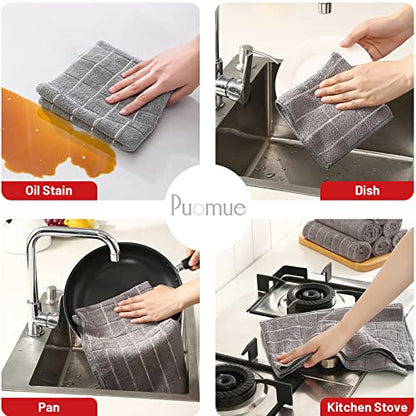 Puomue Microfiber Kitchen Towels and Dishcloths Set, 26 X 18 Inch and 12 X 12 Inch, Set of 12 Bulk Lint Free Dish Towels for Drying Dishes, Grey - color: Grey