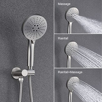 Iriber Shower System Wall Mounted Shower Faucet Set with High Pressure Shower head and 3-Setting Handheld, Bathroom Shower Trim Kit Contain Pressure Balance Valve Cartridge, Brushed Nickel - color: Brushed Nickel