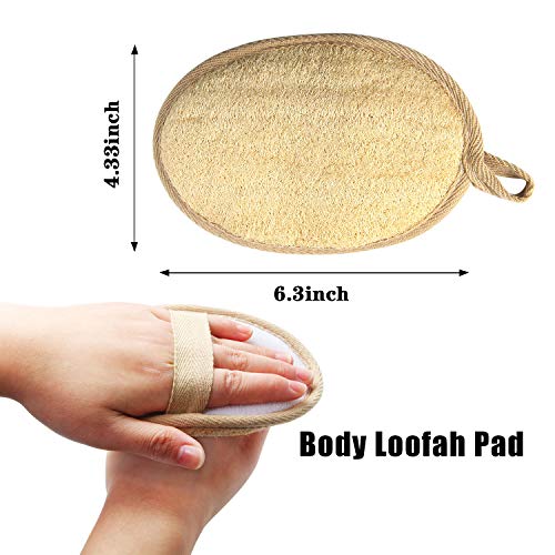 FEBSNOW Natural Loofah Body Scrubber 4Pcs Exfoliating Shower Bath Sponges | Natural Luffa Material, Women and Men Deep Clean Skincare, Exfoliating Back and Face Scrubber Pad