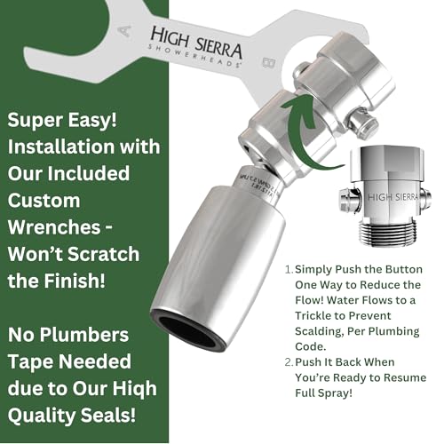 High Sierra® - Solid Metal 1.5 GPM Award Winning, Ultra Low Flow Shower Head with Trickle Valve. Patented Nozzle Never Clogs. Long Nut Hides Shower Arm Threads. Polished Chrome Finish - color: Chrome, size: 1.5 GPM