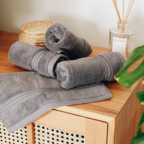 Milara Turkish Super-Plush Wash Cloths Set 4-Piece | Premium 100% Cotton Washcloths Absorbent, Durable with Hanging Loops | Anthracite (Dark Gray) Bath Washcloths, (13 x 13 Inch) - color: Anthracite (Dark Gray), size: Wash Cloth (4 Pcs) - 13" x 13"