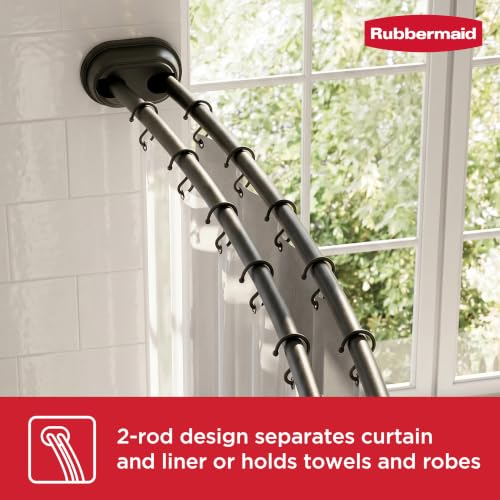 Rubbermaid Double Curved Shower Curtain Rod, No Drill, 50-72 Inches Adjustable Tension Shower Rod for Bathroom, Non-Slip, No Rust, Matte Black - color: Black