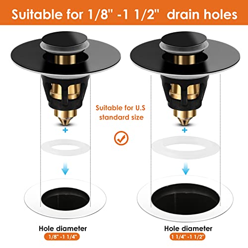 Universal Bathroom Sink Stopper, Basin Pop-up Bathroom Sink Drain Strainer, Bathroom Drain Stopper with Stainless Steel Hair Catcher for 1.1-1.5 Inch Drain(1 PCS, Black) - color: Matte Black
