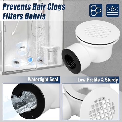 1-1/2"Side Outlet Shower Drain with Perforated Strainer Low Profile | Shower Drain Trap，PVC Shower Base Drain, Prevent Clogs & Odors, Creating Walk-in Showers