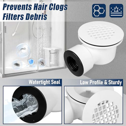1-1/2"Side Outlet Shower Drain with Perforated Strainer Low Profile | Shower Drain Trap，PVC Shower Base Drain, Prevent Clogs & Odors, Creating Walk-in Showers
