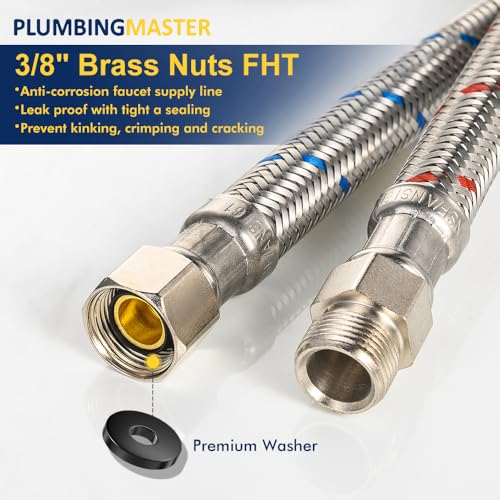 2 Pcs 12 Inch Faucet Supply Conector Extension, 3/8 OD Comp (Male) x 3/8 Comp (Female) Supply Line，Faucet Hose for Kitchen Bathroom - size: 12inch 2pcs